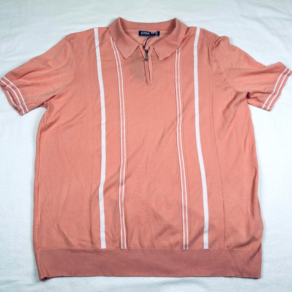 PJ Paul Jones Sweater Polo Short Sleeve Shirt Men's Size XL Pink White Bowling
